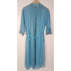 Vtg. Bonwit Teller Women's Sz. L Retro Blue & Gold Long Sleeve Dress